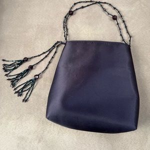 Guerlain Paris Navy Satin Beaded Purse